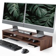 Fenge Monitor Stand Riser 2 Tiers Computer Monitor Stand Wood Desk Organizer for PC/Laptop/Printer/TV 80x23.5x14.2cm Max Load 25KG Brown (Brown)