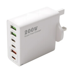 200W USB C Charging Station 6 Port Multi Fast Charger Plug UK with PD 100W 65W 45W 20W 2-Port Power Adapter QC Wall Charger C Wall Plug Multi Fast Ch