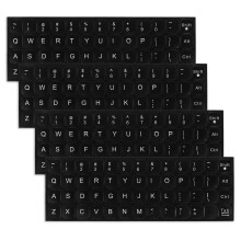 Universal Keyboard Letter Stickers - 4 Pcs Matte Black Background and White Lettering for Laptop, Desktop and Computer