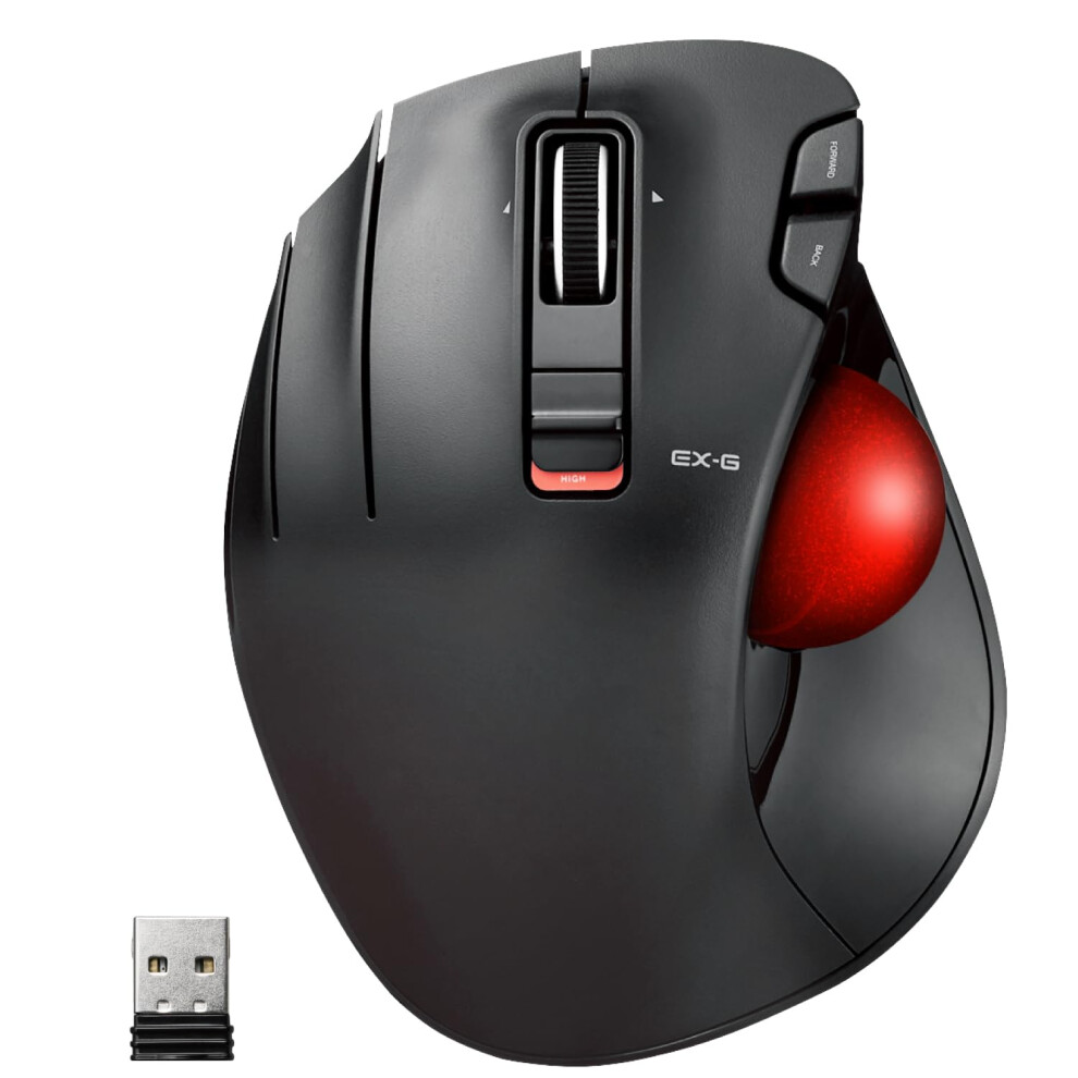 Photos - Mouse Elecom EX-G Left-Handed Trackball , 2.4GHz Wireless, Thumb Control, 6-Button Function, Ergonomic Design, Red Ball, Wind