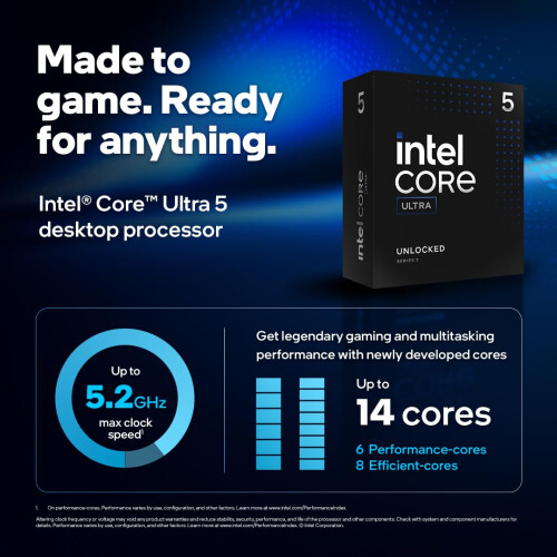 Intel Intel Core Ultra 5 Desktop Processor 245KF - 14 cores (6 P+ 8 E) up to 5.2 GHz 1