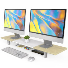 Fenge Monitor Stand Riser 100cm Large Monitor Stands with Height Adjustable Leg, Wood PC/Laptop/TV/Printer Stand Home Office Desk Organizer, Oak+Whit