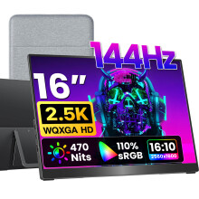 VisionOwl Portable Monitor 16 Inch 2.5K QHD 144Hz 16:10 Portable Screen HDMI USB-C Monitor for Laptop Mac Surface PC PS5 Xbox, with Built-in Kickstan