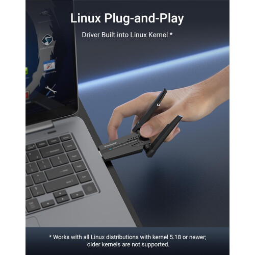 BrosTrend AXE3000 Tri-Band Linux WiFi Dongle Plug & Play for ALL Linux Distributions, Ubuntu, Fedora, Mint, Debian, Arch, Raspberry Pi OS etc. Kernel 1