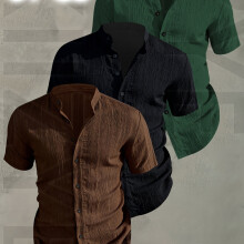 (Mixed Color 11, 40) [Men's Shirts]3pcs Men's Summer Short Sleeve Shirt,Lightweight Breathable Solid Color Button-Up Casual Shirt
