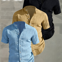 (Mixed Color 10, 42) [Men's Shirts]3pcs Men's Summer Short Sleeve Shirt,Lightweight Breathable Solid Color Button-Up Casual Shirt