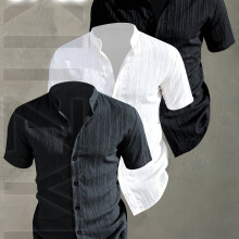 (Mixed Color 17, 42) [Men's Shirts]3pcs Men's Summer Short Sleeve Shirt,Lightweight Breathable Solid Color Button-Up Casual Shirt
