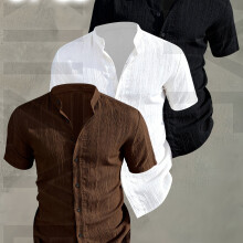(Mixed Color 12, 38) [Men's Shirts]3pcs Men's Summer Short Sleeve Shirt,Lightweight Breathable Solid Color Button-Up Casual Shirt