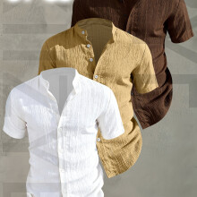 (Mixed Color 13, 38) [Men's Shirts]3pcs Men's Summer Short Sleeve Shirt,Lightweight Breathable Solid Color Button-Up Casual Shirt