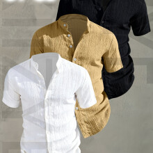 (Mixed Color 8, 42) [Men's Shirts]3pcs Men's Summer Short Sleeve Shirt,Lightweight Breathable Solid Color Button-Up Casual Shirt