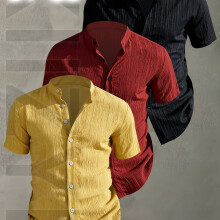 (Mixed Colors 22, 40) [Men's Shirts]3pcs Men's Summer Short Sleeve Shirt,Lightweight Breathable Solid Color Button-Up Casual Shirt