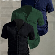 (Mixed Color 1, 44) [Men's Shirts]3pcs Men's Summer Short Sleeve Shirt,Lightweight Breathable Solid Color Button-Up Casual Shirt