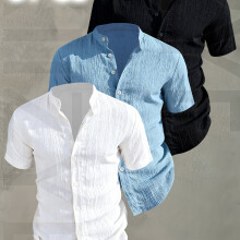 (Mixed Color 3, 40) [Men's Shirts]3pcs Men's Summer Short Sleeve Shirt,Lightweight Breathable Solid Color Button-Up Casual Shirt