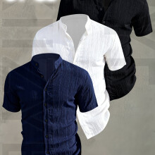 (Mixed Color 2, 36) [Men's Shirts]3pcs Men's Summer Short Sleeve Shirt,Lightweight Breathable Solid Color Button-Up Casual Shirt