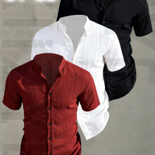 (Mixed Color 14, 36) [Men's Shirts]3pcs Men's Summer Short Sleeve Shirt,Lightweight Breathable Solid Color Button-Up Casual Shirt