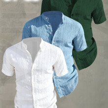(Mixed Color 4, 44) [Men's Shirts]3pcs Men's Summer Short Sleeve Shirt,Lightweight Breathable Solid Color Button-Up Casual Shirt