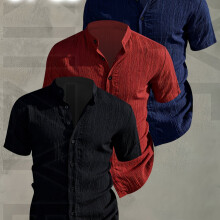 (Mixed Color 16, 36) [Men's Shirts]3pcs Men's Summer Short Sleeve Shirt,Lightweight Breathable Solid Color Button-Up Casual Shirt