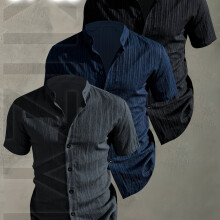 (Mixed Colors 19, 36) [Men's Shirts]3pcs Men's Summer Short Sleeve Shirt,Lightweight Breathable Solid Color Button-Up Casual Shirt