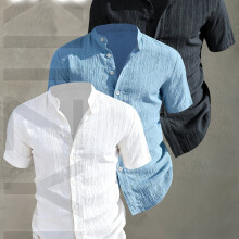 (Mixed Colors 21, 42) [Men's Shirts]3pcs Men's Summer Short Sleeve Shirt,Lightweight Breathable Solid Color Button-Up Casual Shirt
