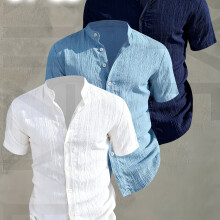 (Multicolor 7, 40) [Men's Shirts]3pcs Men's Summer Short Sleeve Shirt,Lightweight Breathable Solid Color Button-Up Casual Shirt