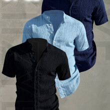 (Multicolor 6, 44) [Men's Shirts]3pcs Men's Summer Short Sleeve Shirt,Lightweight Breathable Solid Color Button-Up Casual Shirt