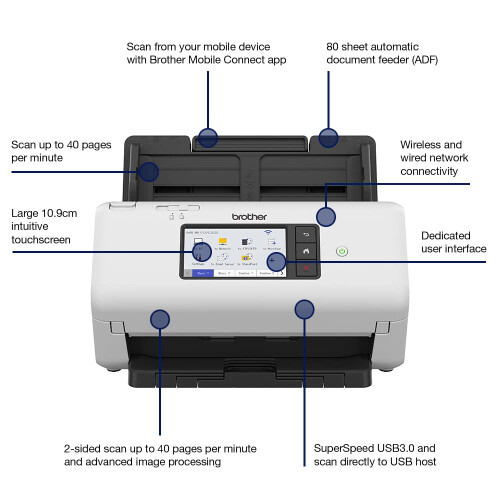 Brother Brother ADS-4700W Professional Desktop Document Scanner | SuperSpeed USB 3.0 |10.9cm Touchscreen |Advanced Image Capture, UK Plug 2