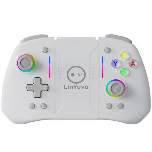 LinYuvo KS42 Meteor Light Wireless Joy-Pad with 8 Color RGB Lights for /Lite/OLED,with Programmable,Back Button White Gray