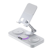 6-in-1 Wireless Charger Station Desktop Tablet Holder LED Light Clock Type C Port for 17-12 Watch AirPods,B