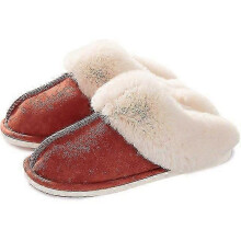 (38-39(265mm), Red) Winter Fashion Women House Slipper Warm Cotton Plush Shoes Memory Foam Flats Indoor And Outdoor Slippers