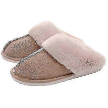 (40-41(275mm), Khaki) Winter Fashion Women House Slipper Warm Cotton Plush Shoes Memory Foam Flats Indoor And Outdoor Slippers