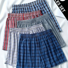 (5pcs beach shorts, 32) 5Pc Classic Plaid Print Arrow Pants Elastic Waist Loose Shorts Breathable Flat Seam Panties Home Daily Wear Square