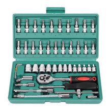 (Green) 46pcs Hand Wrench Socket Set Drive Socket Ratchet Wrench Combination Tools Kit Car Repair Set