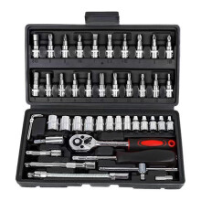 (Black) 46pcs Hand Wrench Socket Set Drive Socket Ratchet Wrench Combination Tools Kit Car Repair Set