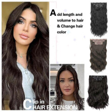 (B) Curly Wavy Hairpiece Set Long Wavy Clip-in Hair Extensions for Clubs Parties Events