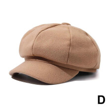 (Khaki) Woolen Octagonal Hat Beret Hat Autumn Winter Wool Vintage Baker Hat Fashion