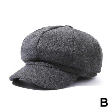(Gray) Woolen Octagonal Hat Beret Hat Autumn Winter Wool Vintage Baker Hat Fashion