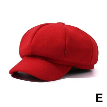 (Red) Woolen Octagonal Hat Beret Hat Autumn Winter Wool Vintage Baker Hat Fashion