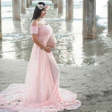 (L, White Sleeve) Pregnant Women's Off-shoulder Maxi Cover-up Dress - Fashionable lace design dress for special occasions