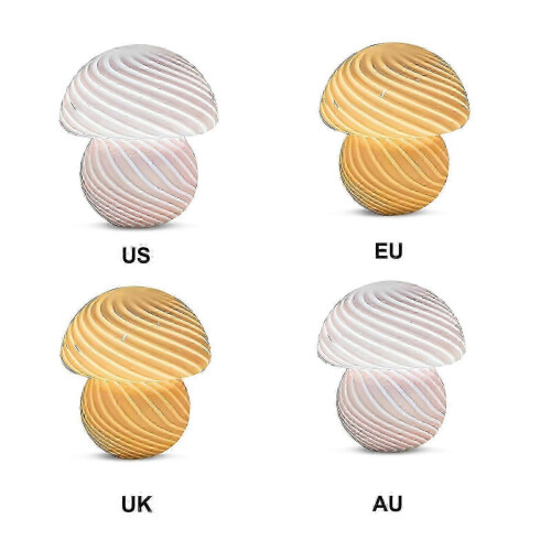 (EU) Retro Stripe Night Light Mushroom Lamp, Adjustable Brightness, 4 Plug Type Bedside Lamps EU/UK/AU/US 2