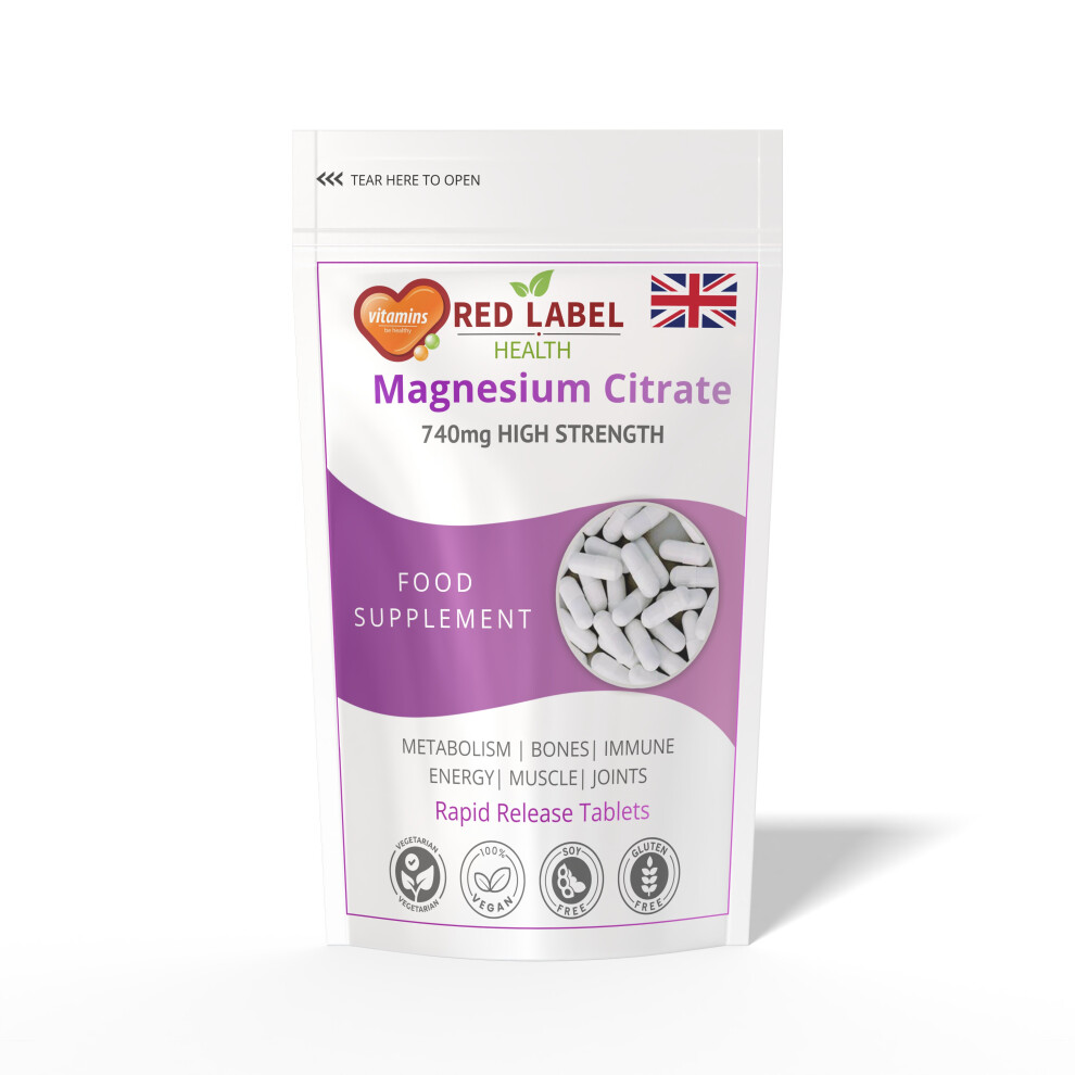 Red Label Health Magnesium Citrate 740Mg - 60 Capsules High Strength Fatigue & Pms