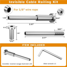 Invisible Cable Railing Kit -80Pcs 1/8In T316 Stainless Steel Invisible Receiver Swage Stud End for 2In X 2In Metal Post
