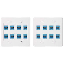 2X Ethernet Wall Plate 8 Port - Double Gang Cat6 RJ45 Jack Network Cable Faceplate Female to Female -