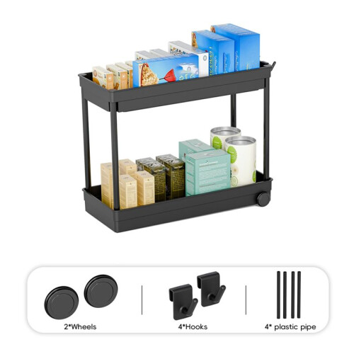 Kitchen Sink Shelf, 2 Tier Multi-Purpose Storage Shelf with Hook for Kitchen,Multi-Purpose Shelf with Rolling Case 1