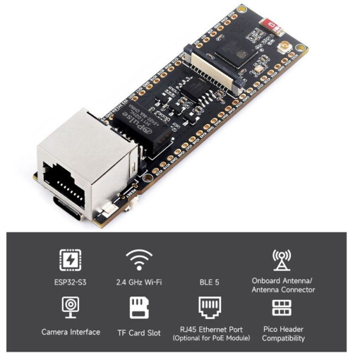 ESP32-S3-POE-ETH ESP32-S3 Ethernet Development Board Support PoE Dual-Core Wi-Fi and  Wireless USB Type-C Port 2