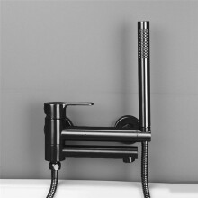 Matte Black Wall-Mounted Bathtub Faucet with Swivel Spout, Long Reach Tub Crane, Single Handle Shower Mixer Tap
