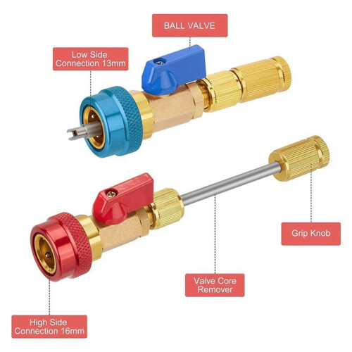 2X R134A Ventil Core Quick Remover Installer Hög-/Lågtrycks Ventil Core Remover Tool för Kylmedelsluftkonditionering 2