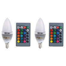2X 3W Intelligent E12 RGB LED Ampoule Colorée de Changement de Couleur avec 24 Bougies Télécommande Bouton Abat-Jour Laiteux
