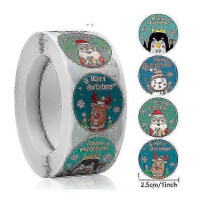 (1inch (25mm), Green) Bulk 1000 Pcs Merry Christmas Stickers, Santa Claus Reindeer Xmas Decals for Gifts Decorations