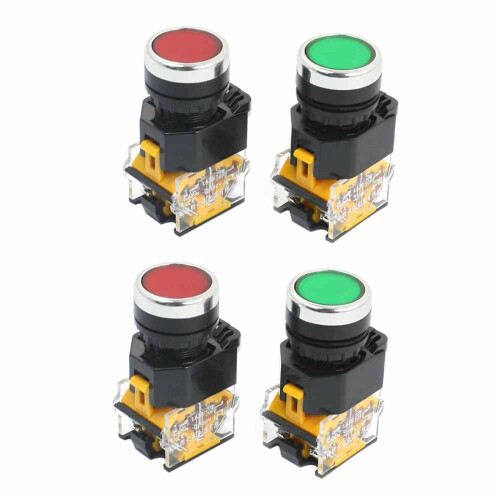 4pcs 22mm Mount 10A 380V DPST Red Green Momentary Push Button