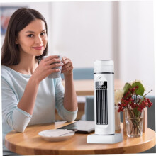 2-in-1-Turm-Verdunstungsluftkühler mit Luftbefeuchter, Fernbedienung, oszillierendem Ventilator und 6 Geschwindigkeitsstufen, Weiß